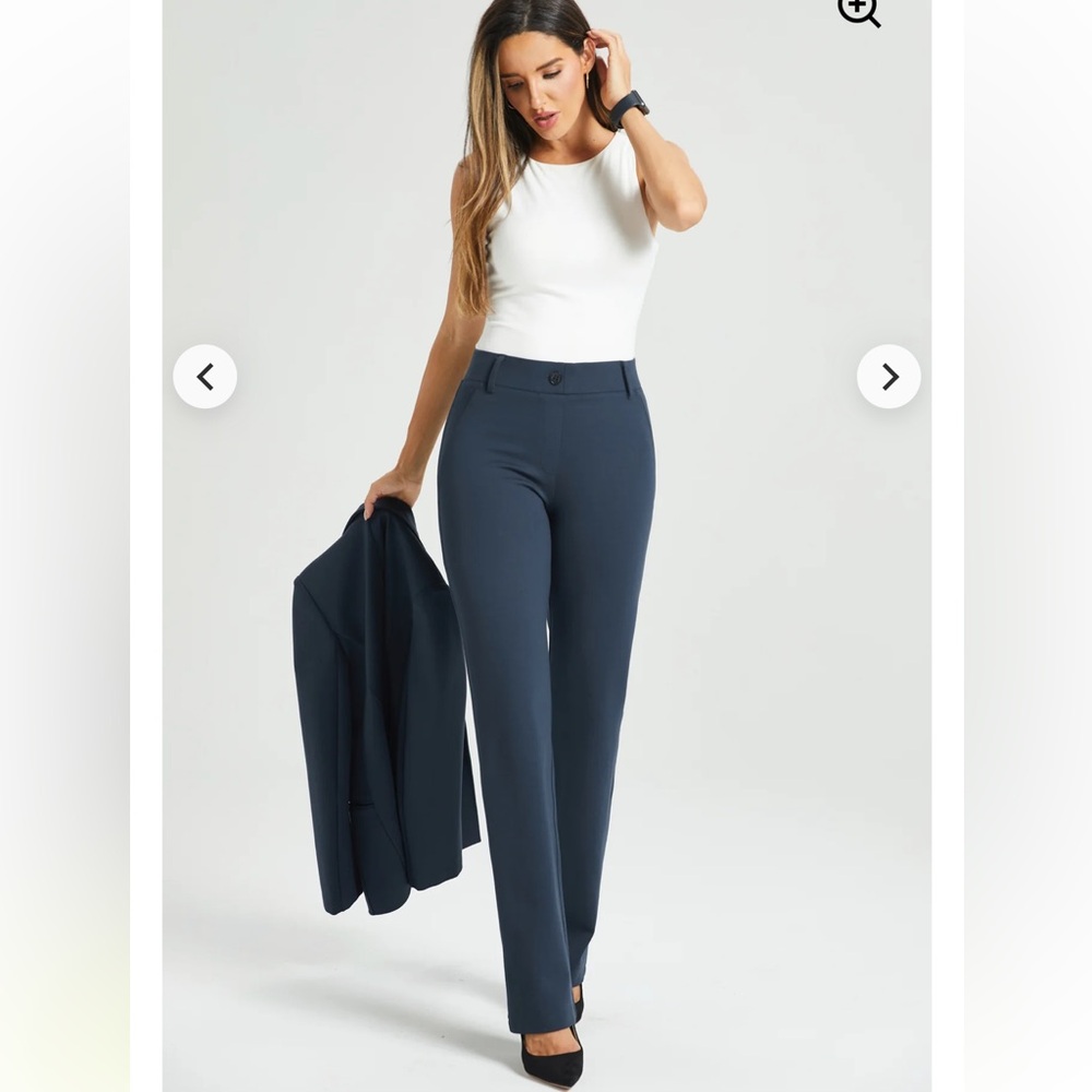 Betabrand | Classic Dress Pant Yoga Pant Straight Navy Large